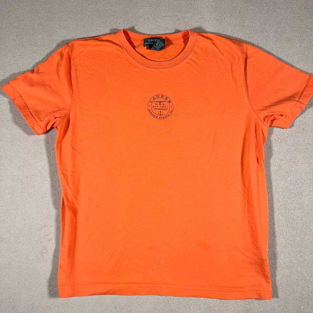 Y2K 90s Lauren Ralph Lauren Orange Graphic Tee Nautical 100% Cotton Womens Sz L